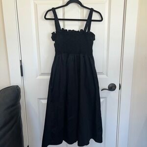 Topshop Smocked Cotton Poplin Strappy Back Midi Dress Black Size Petite 12